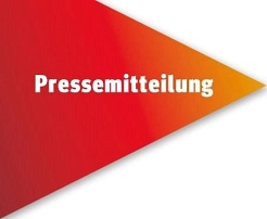 Roter und orangefarbener Pfeil mit dem weißen Schriftzug „Pressemitteilung“.&nbsp;&copy;&nbsp;IG Metall
